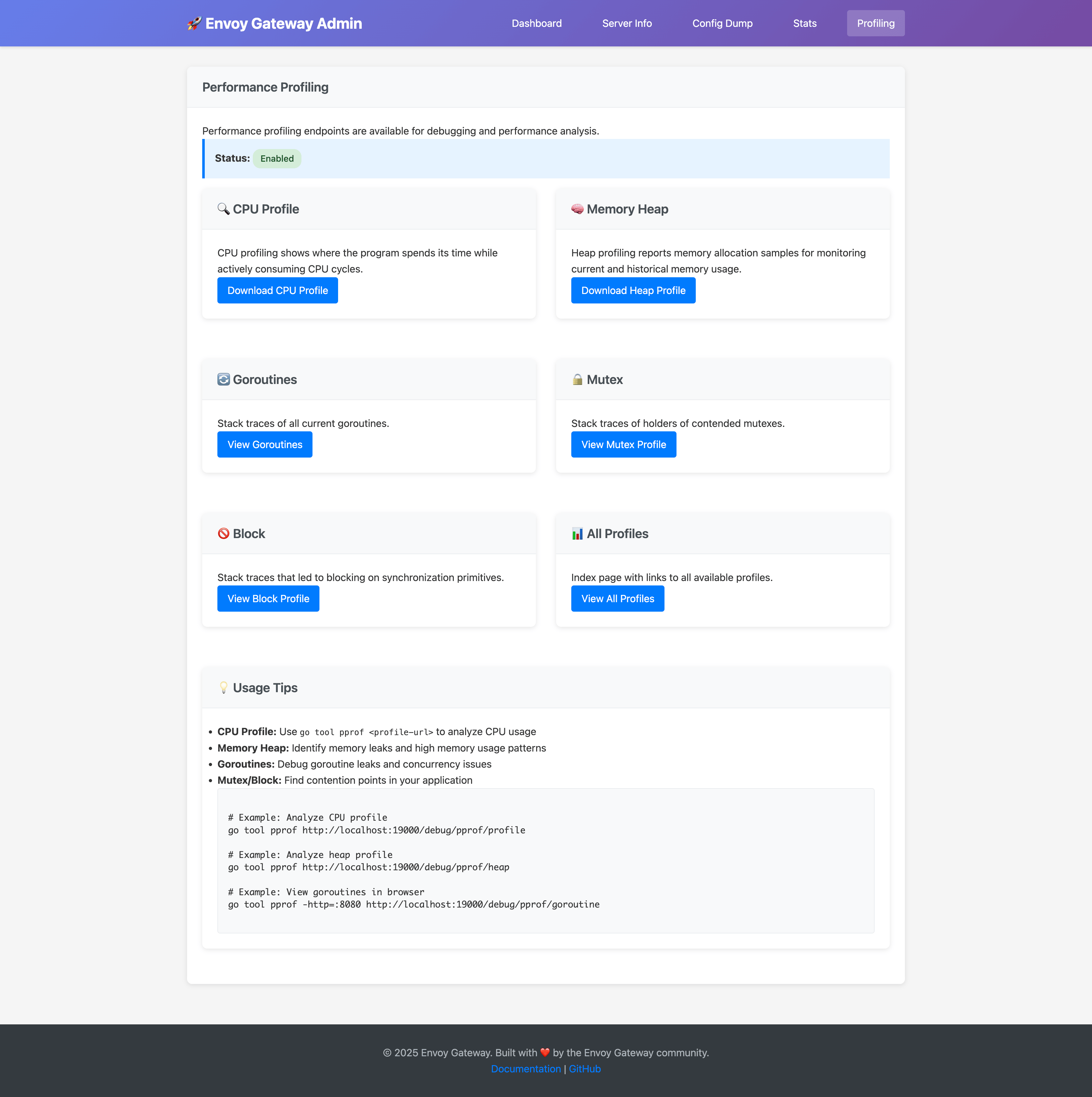 Performance Profiling Page